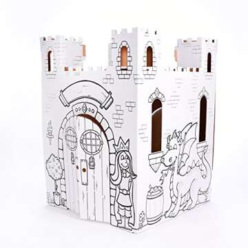 Easy Playhouse Fairy Tale Castle - Kids Art and Craft for Indoor and Outdoor Fun, Color, Draw, Doodle – Decorate and Personalize a Cardboard Fort, 32" X 32" X 43. 5" - Made in USA, Age 3+, White