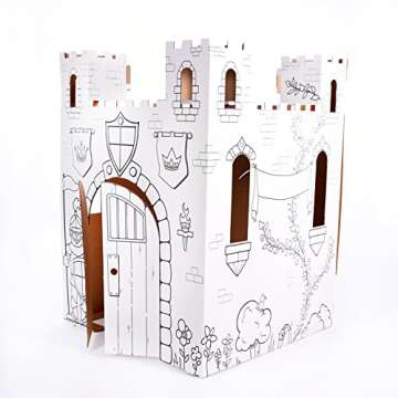 Easy Playhouse Fairy Tale Castle - Kids Art and Craft for Indoor and Outdoor Fun, Color, Draw, Doodle – Decorate and Personalize a Cardboard Fort, 32" X 32" X 43. 5" - Made in USA, Age 3+, White