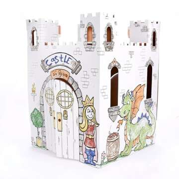 Easy Playhouse Fairy Tale Castle - Kids Art and Craft for Indoor and Outdoor Fun, Color, Draw, Doodle – Decorate and Personalize a Cardboard Fort, 32" X 32" X 43. 5" - Made in USA, Age 3+, White