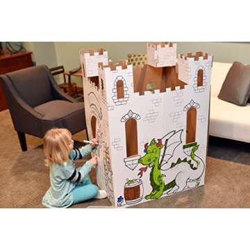 Easy Playhouse Fairy Tale Castle - Kids Art and Craft for Indoor and Outdoor Fun, Color, Draw, Doodle – Decorate and Personalize a Cardboard Fort, 32" X 32" X 43. 5" - Made in USA, Age 3+, White