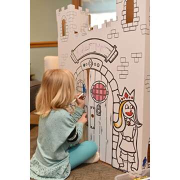 Easy Playhouse Fairy Tale Castle - Kids Art and Craft for Indoor and Outdoor Fun, Color, Draw, Doodle – Decorate and Personalize a Cardboard Fort, 32" X 32" X 43. 5" - Made in USA, Age 3+, White