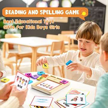 CVC Word Spelling Game, Preschool Kindergarten Learning Activities, Montessori Educational Toys for 3 4 5 6 Year Old Kids, Sight Words Flash Cards Reading Letters for Toddlers