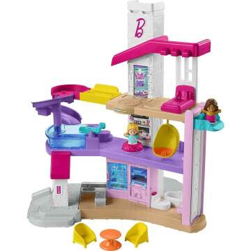 Barbie Little DreamHouse by Fisher-Price Little People, interactive toddler playset with lights, music, phrases, figures and play pieces