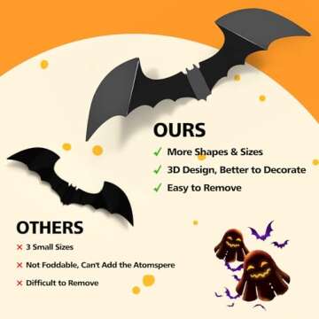 LUDILO Bats Halloween Decorations: Halloween Bats Wall Decor 100pcs Bats Wall Decals PVC 3D Wall Bats Scary Stickers Halloween Party Decorations Indoor Outdoor DIY Home Window Door Halloween Decor