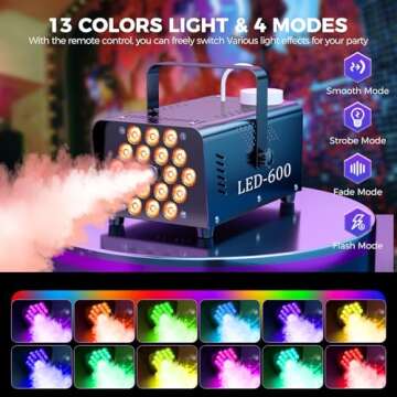 Fog Machine with 18 LED Lights & Remote Control