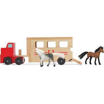 Wooden Dollhouse & Horse Carrier Set