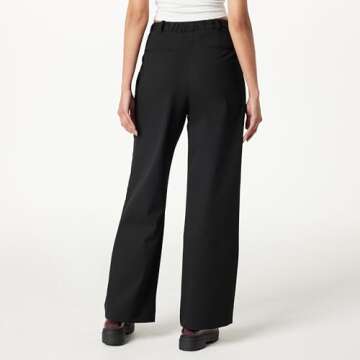 The Drop Women's Nancy Pleat Front Wide Leg Trousers - Trendy Black M