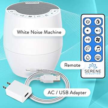 Serene Evolution White Noise Machine with 60 Soothing Sounds - Sound Machine for Adults and Baby - Noise Cancelling Sleep Music Machine with Remote Control - Ideal for Office Privacy - Black