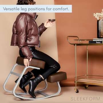 Sleekform Ergonomic Kneeling Chair - Rocking Desk Stool for Comfortable Home Office Posture Support - Metal, Heavy Duty, Easy to Clean Cushions