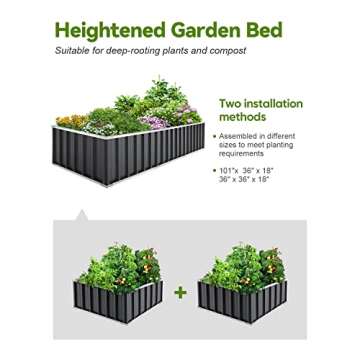 KING BIRD Galvanized Raised Garden Bed with 2 Installation Methods for DIY, 101" x 36" x 18" Heightened Planter Kit Box Outdoor for Deep-Rooted Vegetables, Flowers, Dark Grey