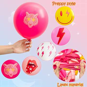 AellasNervalt 50Pcs Preppy Y2k Hot Pink Party Balloons Smile Face Lightning 12inch Latex Balloon with Ribbon Retro Decoration Supplies for Teen Girls Birthday Bachelorette Early 2000s Theme Party