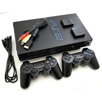 Sony PS2 Game System Gaming Console with 2 WIRELESS CONTROLLERS PLAYSTATION-2 Black (Renewed)