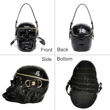 Lyuxhetaokdiq Men and Women Skull Shaped Crossbody Shoulder Bag Weird Horror Gothic PVC Handbag Halloween Skull Purse(black)