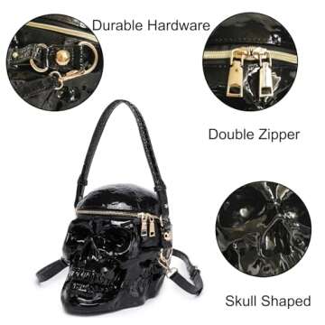 Lyuxhetaokdiq Men and Women Skull Shaped Crossbody Shoulder Bag Weird Horror Gothic PVC Handbag Halloween Skull Purse(black)