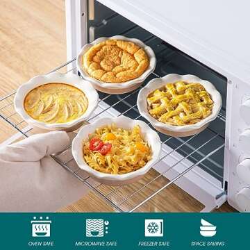 vancasso Mini Pie Pans Set of 6, 5.2 Inch Ceramic Deep Dish Pie Plates with Ruffled Edge for Baking, Microwave & Oven Safe, Cream Colored