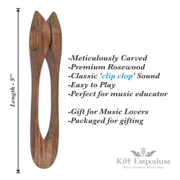 Kilt Emporium Musical Spoons Percussion Instrument - Handcrafted from Premium Rosewood, Traditional Irish Celtic Folk Sound - 9" Long, Gift for All Ages