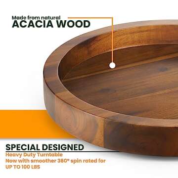 TIDTIA 10" Acacia Wood Lazy Susan Organizer for Cabinet - Round Lazy Susans Turntable for Countertop - Wooden Kitchen Rotating Storage Food Bin Container for Centerpiece Table, Spices, Pantry