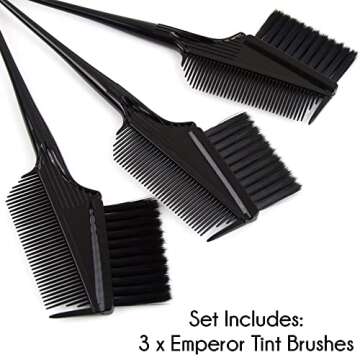 Emperor Hair Dye Brushes - 3 Angled Tint Brushes with Integrated Combs - Hair Dye Brush Applicator - Hair Root Touch Up Brush - Color Brushes for Hair Salon (Black)