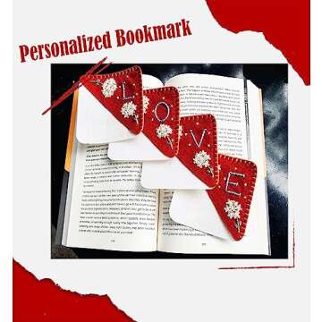 Personalized Hand Embroidered Corner Bookmark, Bookmarks for Women, Personalized Bookmark for Books, Cute Flower Book Mark, Hand Stitch Gift for Women for Book Lovers by HNQCPCVU (E, RED)