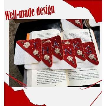 Personalized Hand Embroidered Corner Bookmark, Bookmarks for Women, Personalized Bookmark for Books, Cute Flower Book Mark, Hand Stitch Gift for Women for Book Lovers by HNQCPCVU (E, RED)