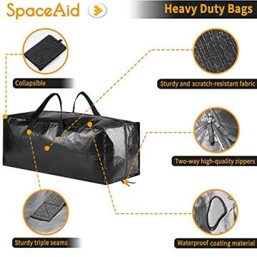 SpaceAid Heavy Duty Moving Bags, Extra Large Storage Totes W/Backpack Straps Strong Handles & Zippers, Alternative to Moving Boxes, Packing & Moving Supplies, Black (4 Pack)