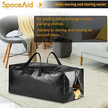 SpaceAid Heavy Duty Moving Bags, Extra Large Storage Totes W/Backpack Straps Strong Handles & Zippers, Alternative to Moving Boxes, Packing & Moving Supplies, Black (4 Pack)