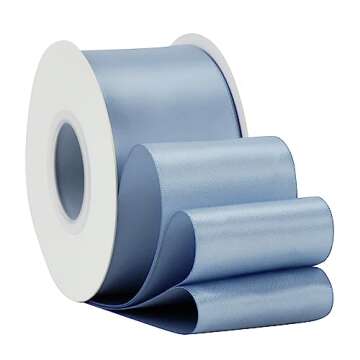 HUIHUANG French Blue Ribbon 2 inch Wide Double-Faced Blue Satin Ribbon for Crafts, Bows Making, Flower Bouquet Wrap, Gift Wrapping, Wedding Bridal Shower Decor, Home Decor -25 Yards/Roll