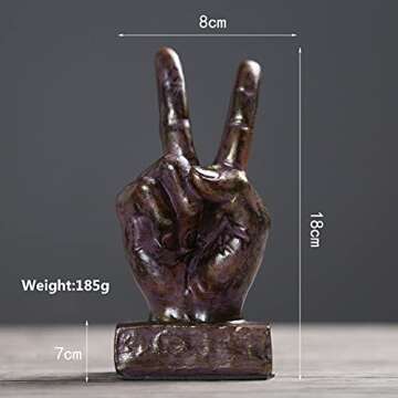 Creative Hand Statues Finger Gesture Sculpture Abstract Resin Hand Sculptures Finger Signs Marks Figurines Decor for Home Living Room Office Cabinet Shelf (coppery Victory)