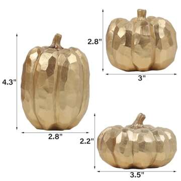 winemana Pumpkins Fall Decor Indoor- Set of 3 Thanksgiving Table Decorations, Artificial Pumpkins Decor for Fall Table Runner, Harvest Autumn, Home Mantel, Office (Elegant Gold)