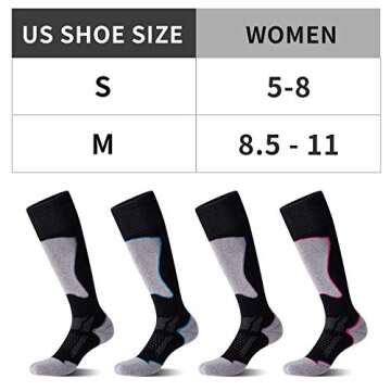 CelerSport 2 Pack Women's Ski Socks for Skiing, Snowboarding, Cold Weather, Warm Thermal Socks Winter Performance Socks, Black+Rose Red, Medium