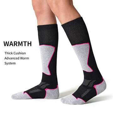 CelerSport 2 Pack Women's Ski Socks for Skiing, Snowboarding, Cold Weather, Warm Thermal Socks Winter Performance Socks, Black+Rose Red, Medium