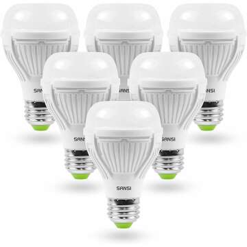 SANSI 100W Equivalent A19 LED Light Bulbs, 1600 Lumens, 6 Pack