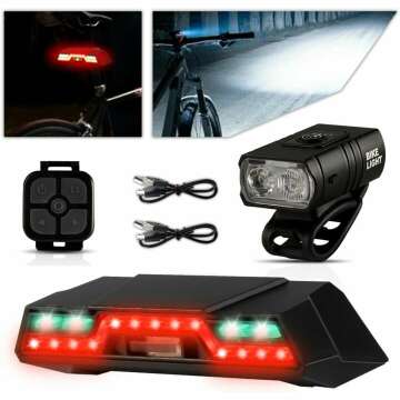 Bike Tail Light with Turn Signals 7 Modes Remote Control and 6 Modes 1000lm Bike Headlights, USB Rechargeable Waterproof Cycling Taillight Set Suitable for Night Riding