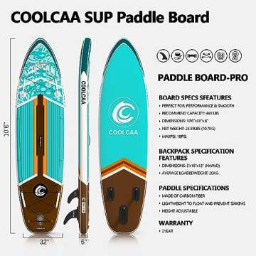 COOLCAA Inflatable Stand Up Paddle Boards 10'6×33", Inflatable Sup Board, Stand Up Paddle Boards for Adults, Ultra Stable Wide SUP for 2+1 People/Family/Big Size