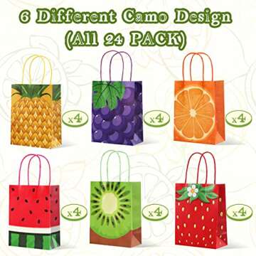 24 Pieces Summer Fruit Party Favor Bags, Paper Tutti Frutti Gift Treat Bag with Colorful Handle Candy Goodie Bag for Themed Birthday Baby Shower Party Supplies (Watermelon Kiwi Strawberry Orange)