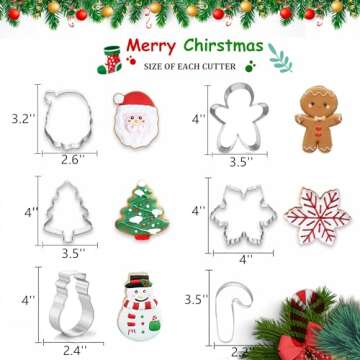 Large Christmas Cookie Cutters, 4" Holiday Cookie Cutters Shape with Recipe Instruction Gingerbread Men,Christmas Tree,Snowflake, Candy Cane,Santa Face and Snow Man for Baking