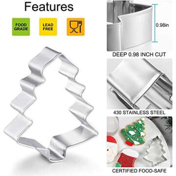 Large Christmas Cookie Cutters, 4" Holiday Cookie Cutters Shape with Recipe Instruction Gingerbread Men,Christmas Tree,Snowflake, Candy Cane,Santa Face and Snow Man for Baking