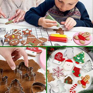 Large Christmas Cookie Cutters, 4" Holiday Cookie Cutters Shape with Recipe Instruction Gingerbread Men,Christmas Tree,Snowflake, Candy Cane,Santa Face and Snow Man for Baking