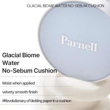 Parnell Glacial Biome Water No-Sebum Cushion - Hyaluronic Acid, Mineral Water, Collagen, Oil Absorbing, Cooling and Hydrating Blotting Water Powder Cushion for Oily and Dry Skin (0.35 Fl Oz / 10g)