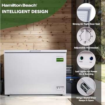 Hamilton Beach HBFRF1006 Chest Freezer-Adjustable Thermostat-Removable Vinyl Coated Wire Basket-Easy Defrost Drain-10 Cubic Feet, 10 cu ft, White (pack of 1)