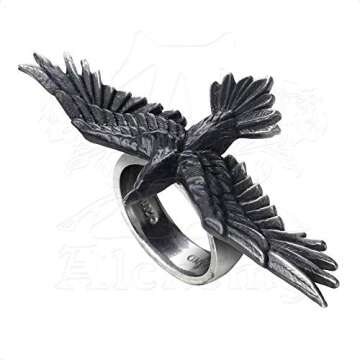 Alchemy Gothic Majestic Outstretched Gliding Raven Black Consort Ring - Size Q/8.5