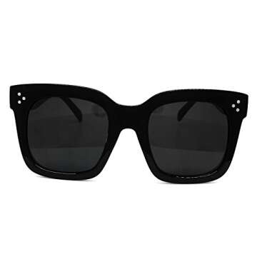 O2 Eyewear 1762 Premium Oversize XXL Women Men Havana Tilda Shadow Style Fashion Sunglasses (SOLID BLACK, 56)