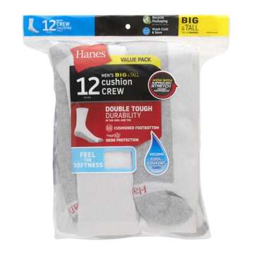 Hanes Men's Double Tough Socks, Crew 12-Pack