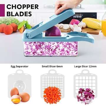 Vegetable Chopper, Onion Chopper, Mandolin Slicer,Pro 10 in 1professional food Choppermultifunctional Vegetable Chopper and Slicer, Dicing Machine, AdjustableVegetable Cutter With Container (Blue)