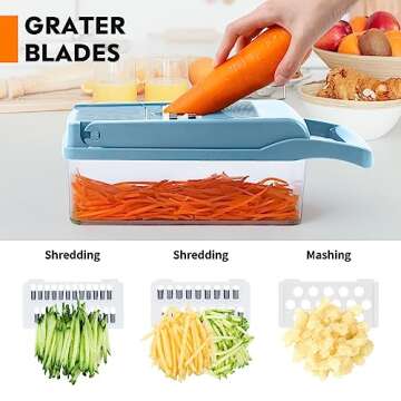 Vegetable Chopper, Onion Chopper, Mandolin Slicer,Pro 10 in 1professional food Choppermultifunctional Vegetable Chopper and Slicer, Dicing Machine, AdjustableVegetable Cutter With Container (Blue)