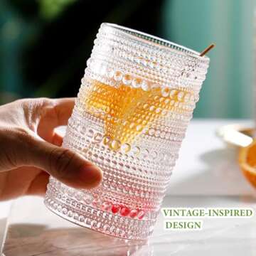 Hlukana Vintage Hobnail Drinking Glasses Set of 8, 12 oz Highball Glasses & 10 oz Cocktail Glasses Set, Kitchen Water Glasses Cup, Bar Tumbler Glassware Set for Beer, Juice, Cocktail, Whiskey, Milk