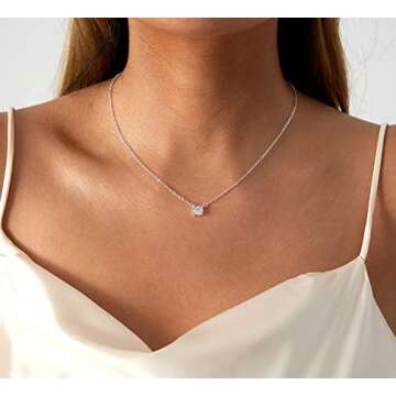 Tasiso Silver Necklaces for Women, Dainty Diamond Necklace 14k Silver Plated Prom Necklace Simple CZ Choker Necklaces for Women Trendy Everyday Jewelry Gifts