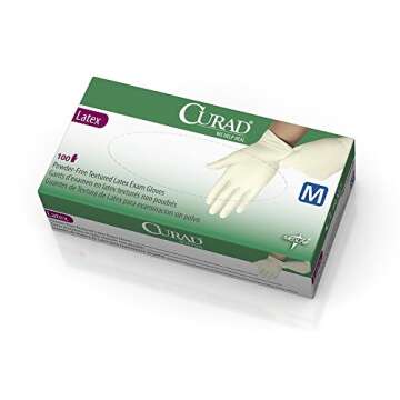 CURAD Comfort Disposable Medical Latex Gloves, Powder-Free, Textured, Premium Quality for Healthcare Professionals, Size Medium, Box of 100