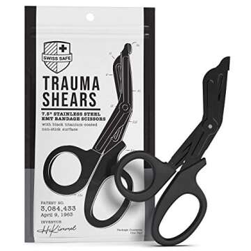 Swiss Safe EMT Trauma Shears, Heavy Duty Bandage Scissors, Military-Grade, for Emergency Trauma Kits, Black, 7.5 inch