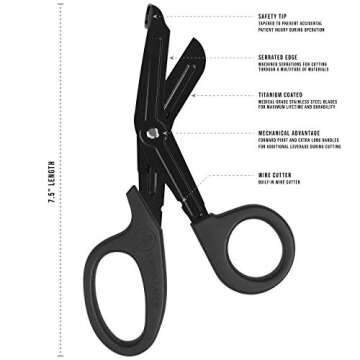 Swiss Safe EMT Trauma Shears, Heavy Duty Bandage Scissors, Military-Grade, for Emergency Trauma Kits, Black, 7.5 inch